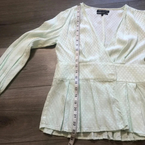 Something Navy Jacquard Wrap Surplice Peplum Mint Green Vneck Blouse Size Small - Picture 6 of 10